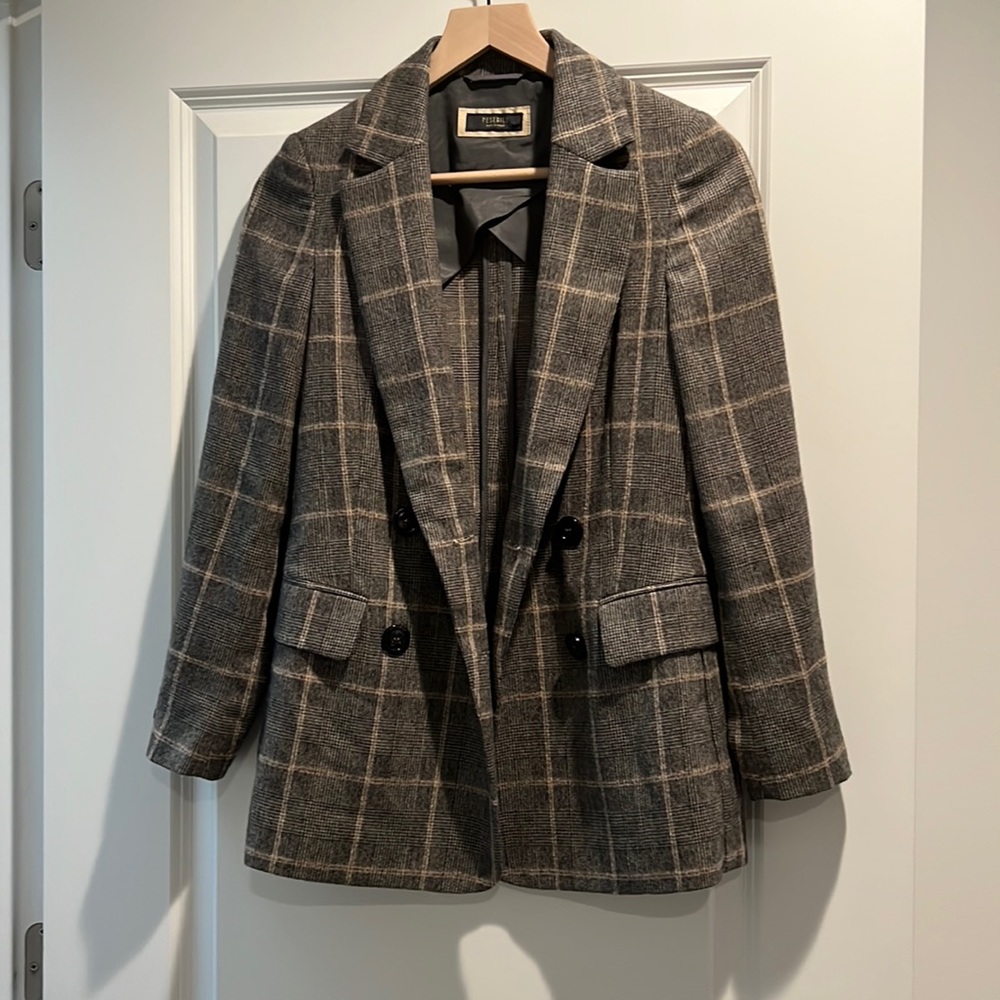 Plaid double breasted peserico blazer wool